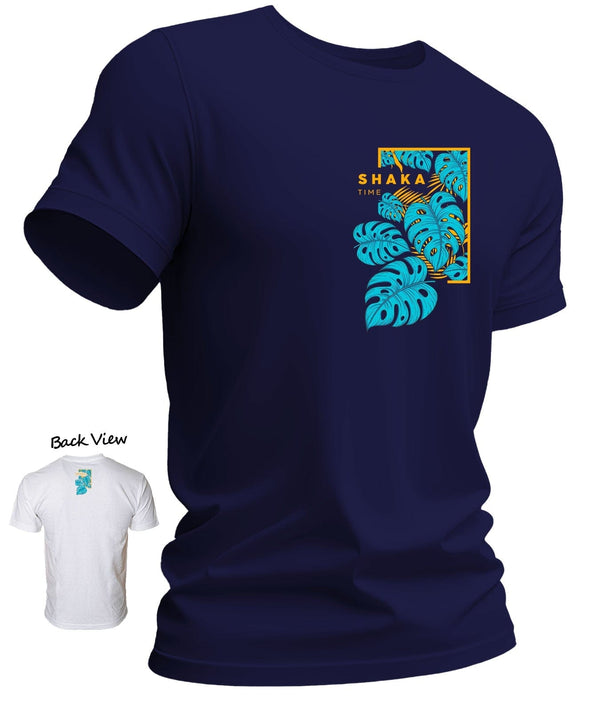 Cool Shaka Time Monstera Men's Hawaiian T-Shirt Navy