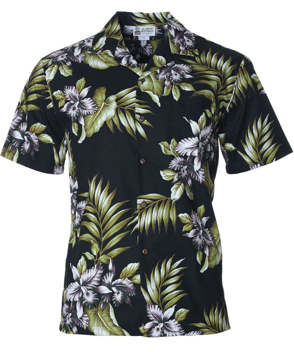 Silver Orchids Hawaiian Shirt Black