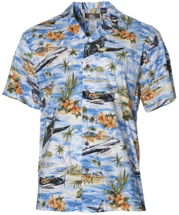 Sky Thunder Airplanes Aloha Shirt Blue RJC