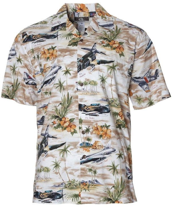 Sky Thunder Airplanes Aloha Shirt Khaki RJC