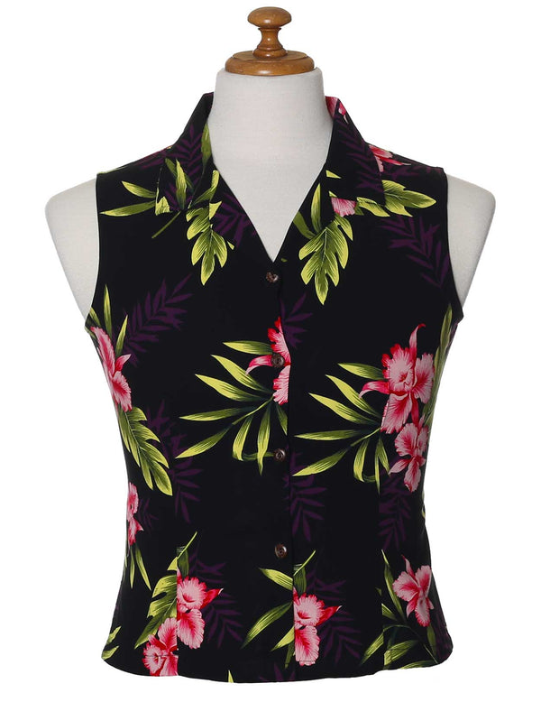 Black Okalani Sleeveless Rayon Women Shirt Black
