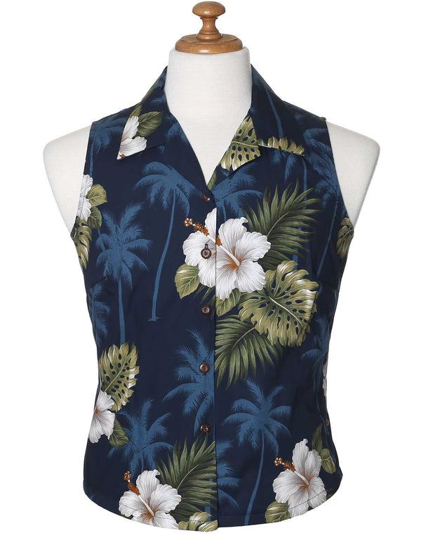 Ka Pua Floral Sleeveless Blouse Navy