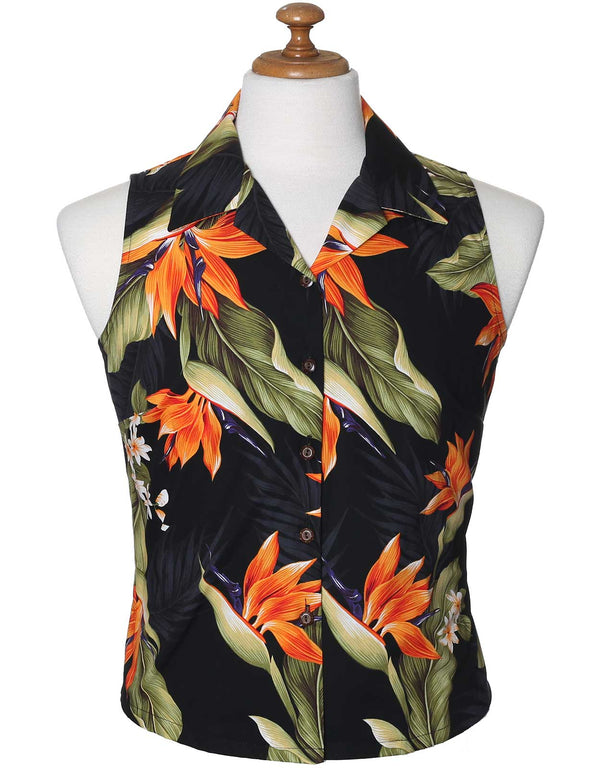 Sleeveless Aloha Women's Blouse Ginger Black