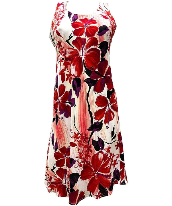 Sleeveless Dress Midi Watercolors Hibiscus Red