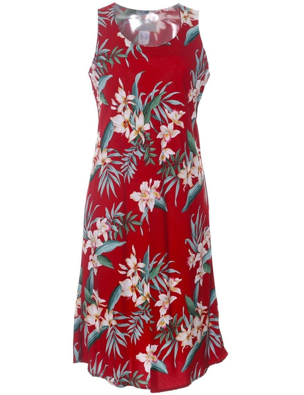 Sleeveless Hawaiian Dress Orchid Ginger Red