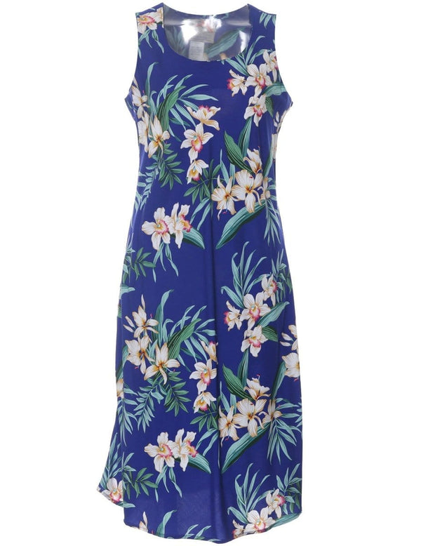 Sleeveless Hawaiian Dress Orchid Ginger Royal