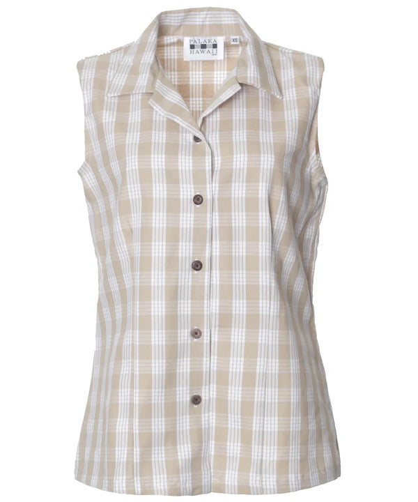 Women Sleeveless Blouse Palaka Khaki Khaki