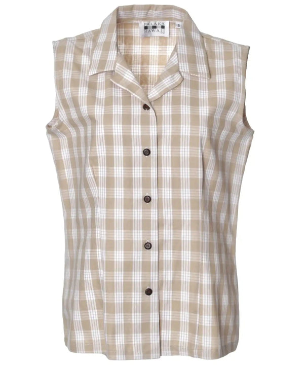 Women Sleeveless Blouse Palaka Khaki Khaki