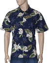 Slim Fit Hawaiian Shirt Orchids Makani Navy KY