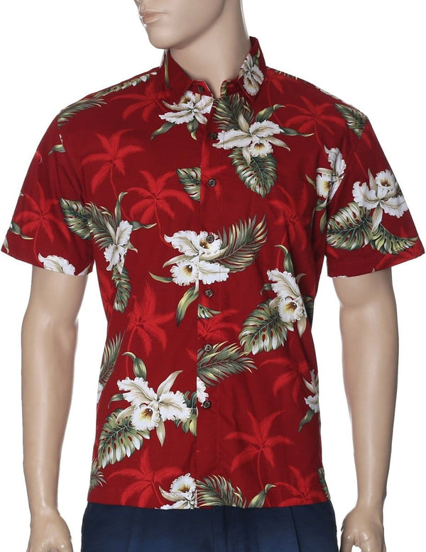 Slim Fit Hawaiian Shirt Orchids Makani Red KY