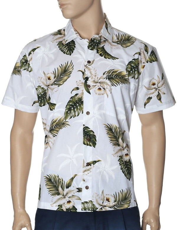 Slim Fit Hawaiian Shirt Orchids Makani White KY