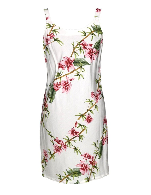 Slimming Bamboo Hibiscus Aloha Short Dress White