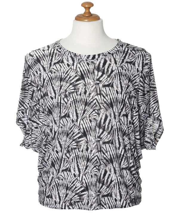Fan Palms Dolman Sleeve Slit Hawaiian Blouse Top Gray
