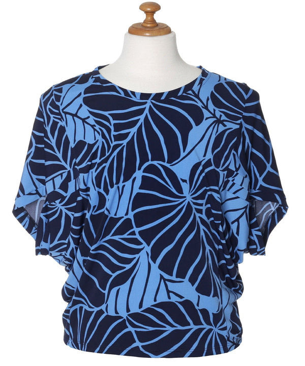 MONSTERA Dolman Sleeve Slit Hawaiian Blouse Top Navy