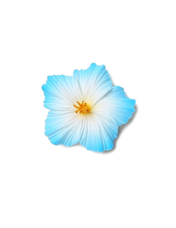 Small Hibiscus White Blue Flower Hair Clip Light Blue