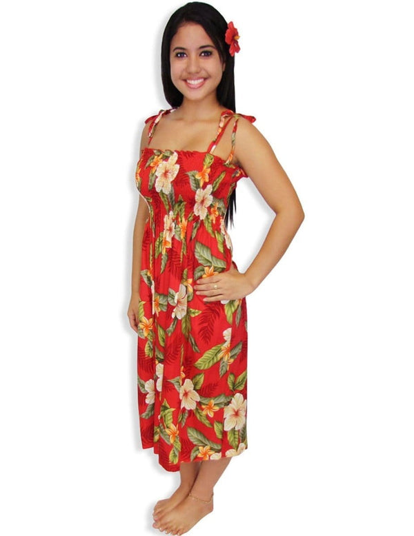Smock Dress Ula Ula Hibiscus Red Red Fits XS to XL (2-16)
