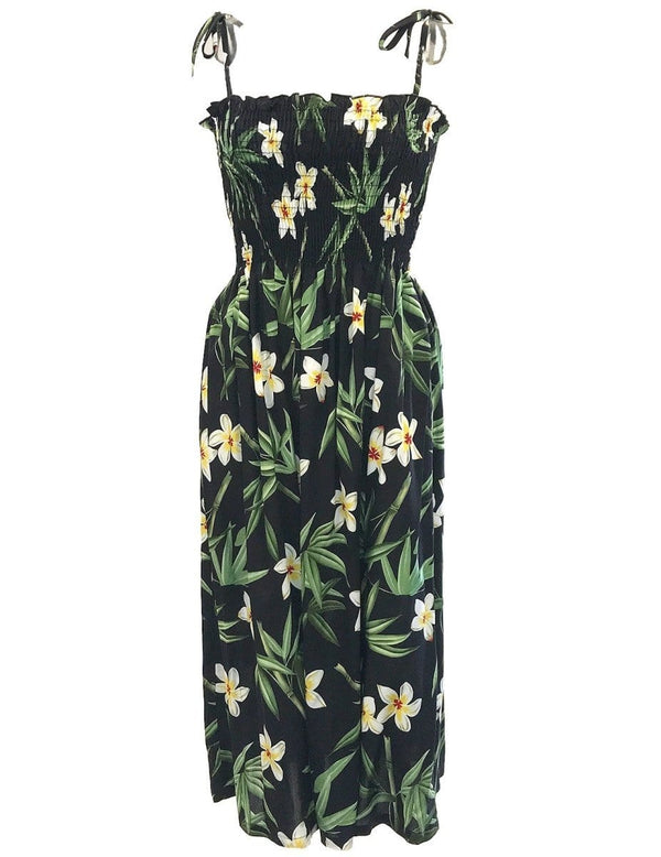 Smock Hawaiian Dress Bamboo Black Fits XS to XL (2-16)