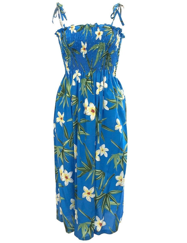 Smock Hawaiian Dress Bamboo Ocean Blue Fits XS to XL (2-16)
