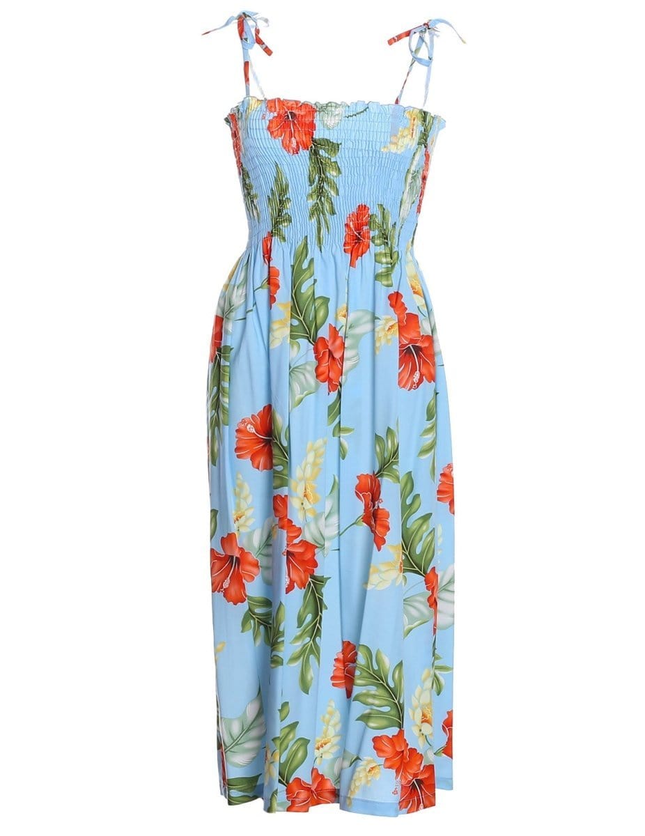 Smock Hawaiian Dress Lanai Monstera Blue Smock Hawaiian Dress Lanai Monstera Blue