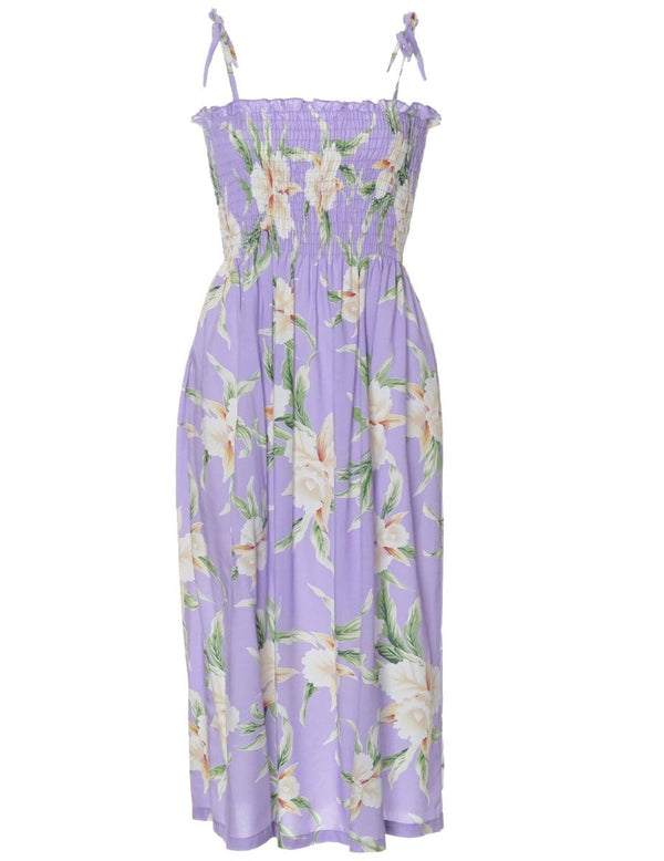 Smock Hawaiian Dress Malana Orchids Lilac Fits XS to XL (2-16)