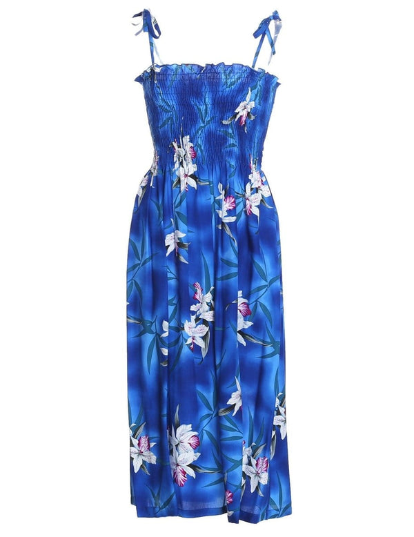 Smock Hawaiian Dress Midnight Orchid Blue Fits XS to XL (2-16)