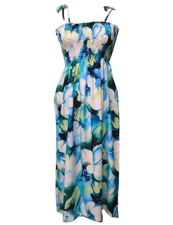 Smock Hawaiian Dress Watercolor Makawao Forest Ocean Blue Fits XS to XL (2-16) KY