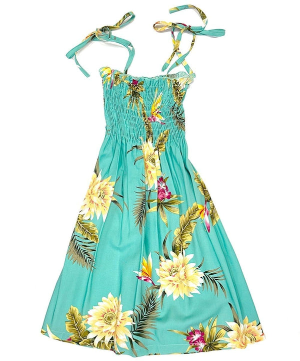 Smock Top Hawaiian Dress for Girls Island Ceres Green