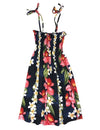 Smock Top Dress for Girls Plumeria Orchid Panel Navy