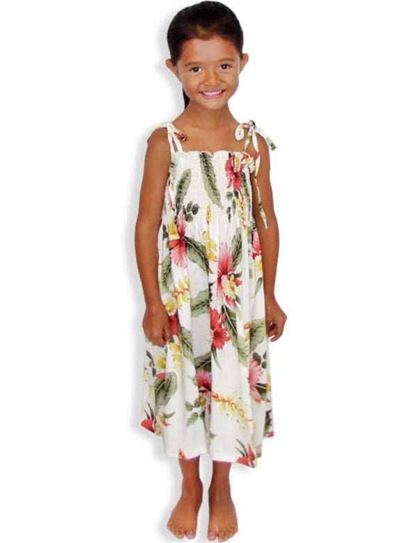 Smock Top Girls Hawaiian Dress Orchid Pua Beige