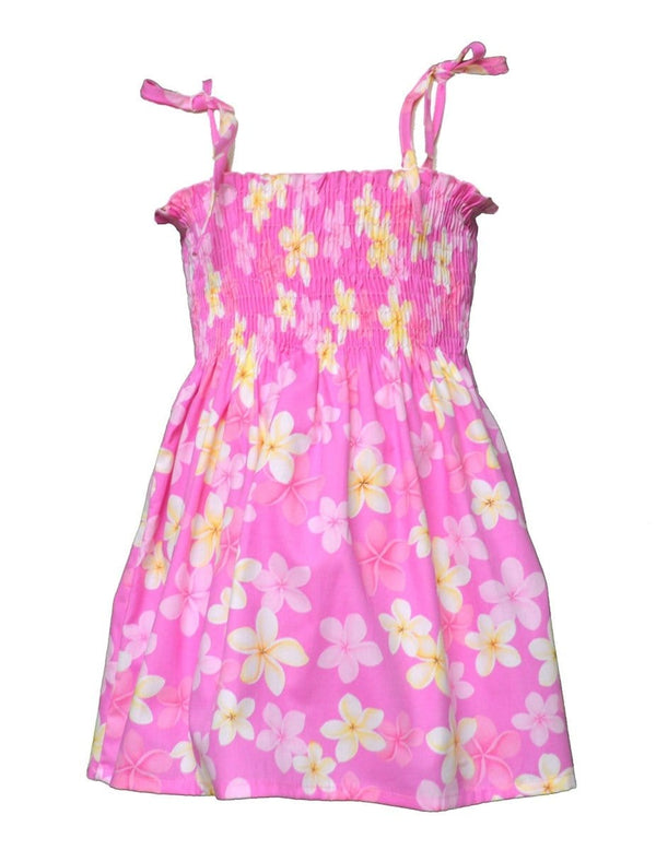 Smock Tube Top Flower Dress for Girls Plumeria Pink