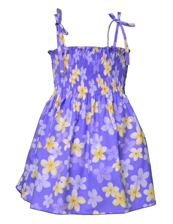 Smock Tube Top Flower Dress for Girls Plumeria Purple