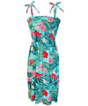 Smock Tube-Top Short Hawaiian Dress Palms Hibiscus Aqua