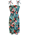 Smock Tube-Top Short Hawaiian Dress Palms Hibiscus Black