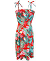 Smock Tube-Top Short Hawaiian Dress Palms Hibiscus Red