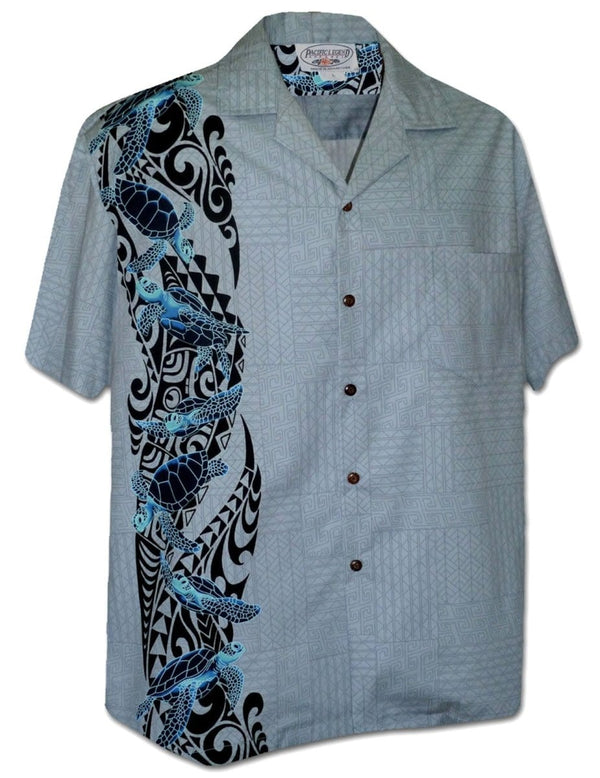 South Pacific Honu Hawaiian Shirt Side Border Slate