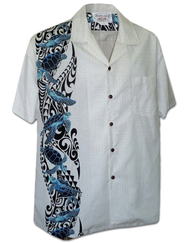 South Pacific Honu Hawaiian Shirt Side Border White