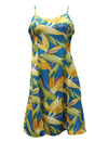 Spaghetti Strap Hawaiian Dress Watercolor Birds of Paradise Blue Small