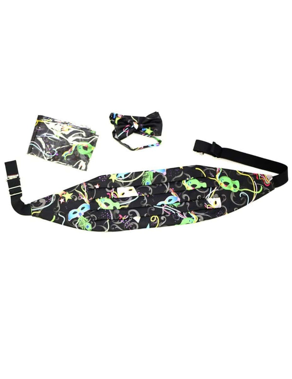 Special Cummerbunds with Bow Tie Aloha Tropical Mardi Gras Black