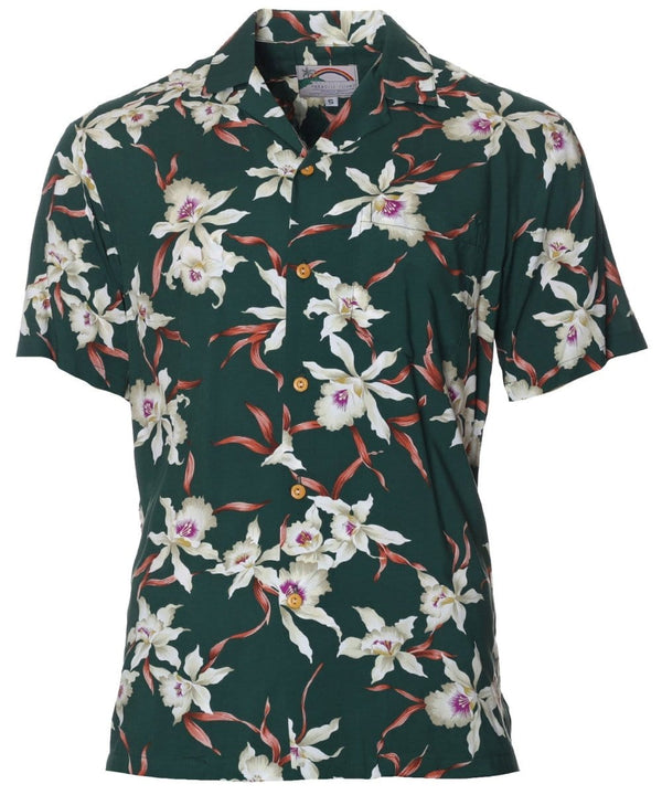 Star Orchid Hawaiian Shirt Forest Green Forest Green