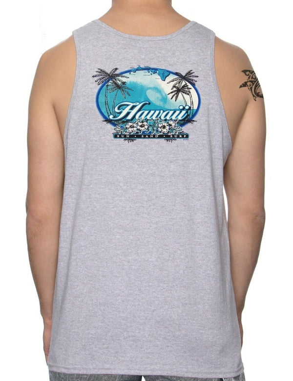 Sun-Sand-Surf Hawaiian Tank-Top Tee Ash