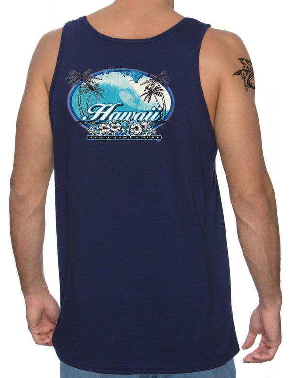 Sun-Sand-Surf Hawaiian Tank-Top Tee Navy
