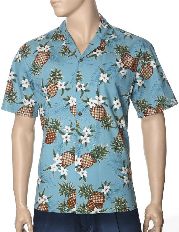 Sunny Pineapples Aloha Shirt Light Blue