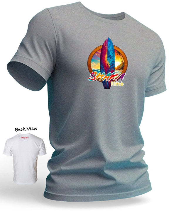 Hawaii Sunrise Surfboard Shaka Time T-Shirt Ash