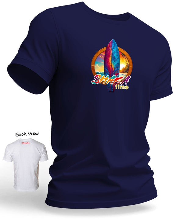 Hawaii Sunrise Surfboard Shaka Time T-Shirt Navy
