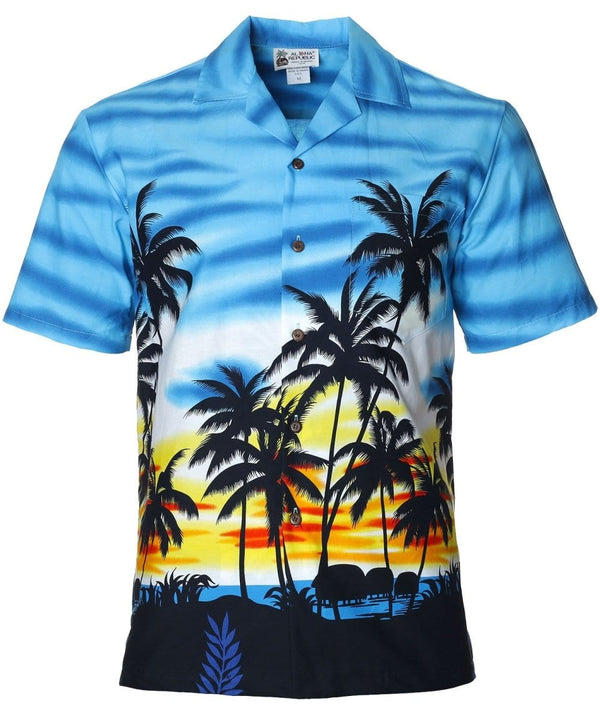 Sunset Beach Bungalow Hawaiian Shirt Blue