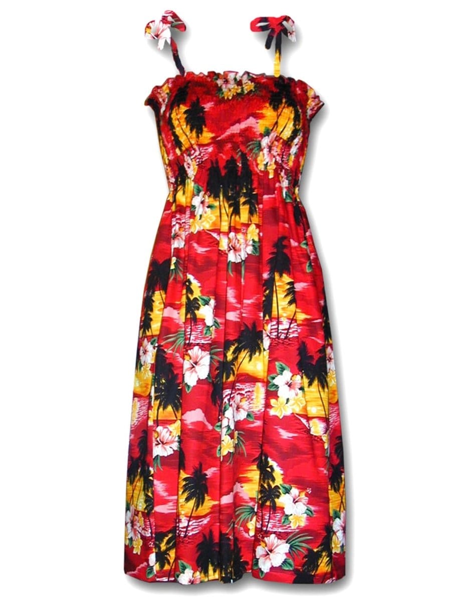 Sunset Tube-Top Midi Smock Dress Red / Fits Xs to XL (2-16) Sunset Tube-Top Midi Smock Dress Red / Fits Xs to XL (2-16)