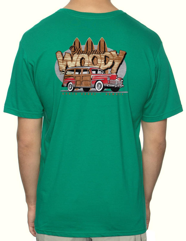 T-Shirt Tee Surfers Woody Station Wagon Car Green
