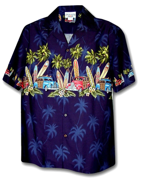 Surfing Woody Car Aloha Shirt Navy