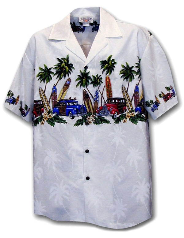 Surfing Woody Car Aloha Shirt White