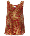 Tank Top Blouse Front Overlay Cutout Tribal Rust